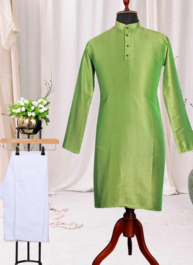 Jacquard Silk Green Festival Wear Plain Kurta Pajama